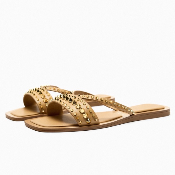 Zara NWT Studded Flat Sandals size 10 - Picture 2 of 6